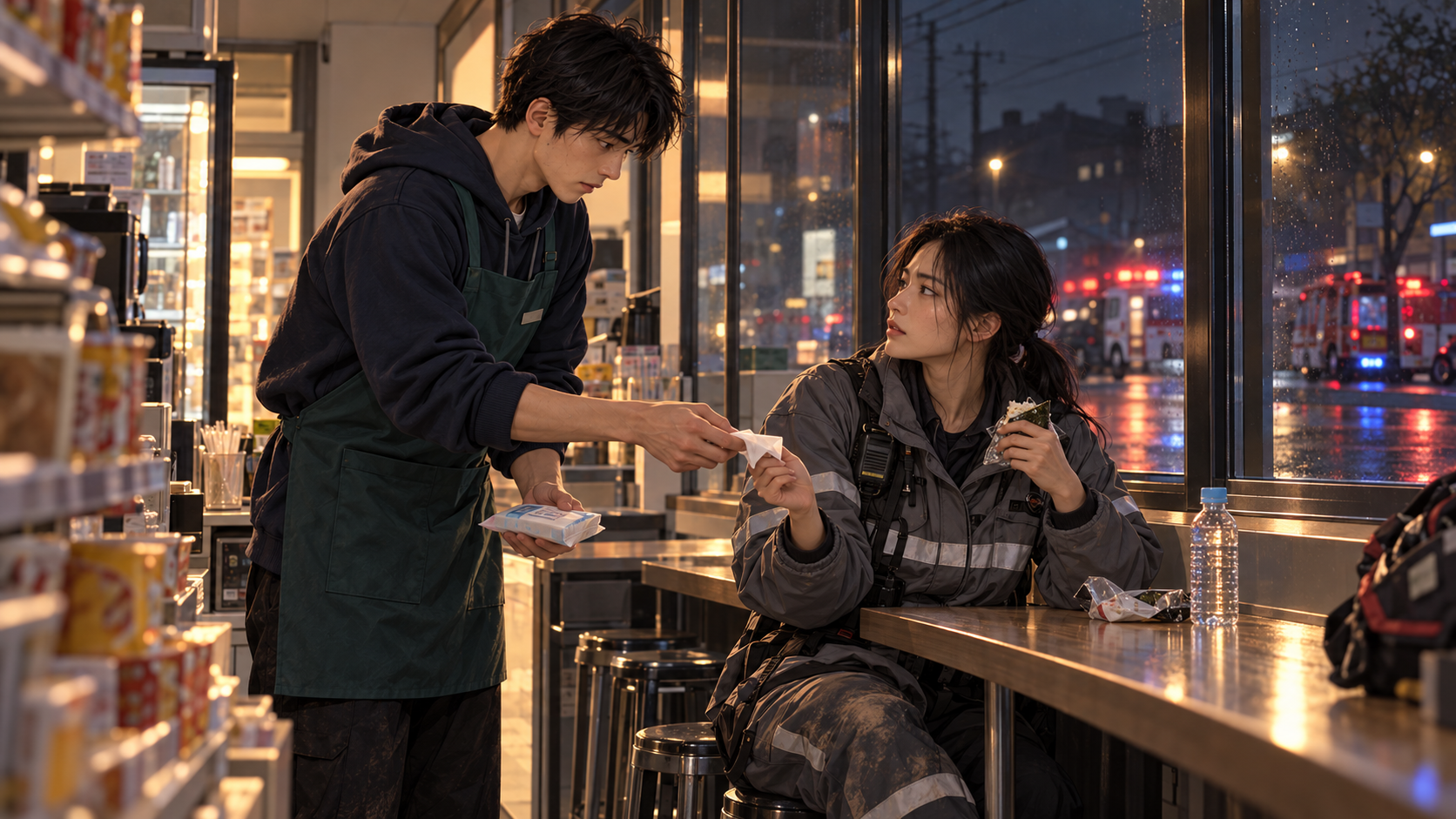 1화 창가의 저녁 장면을 그린 AI 삽화