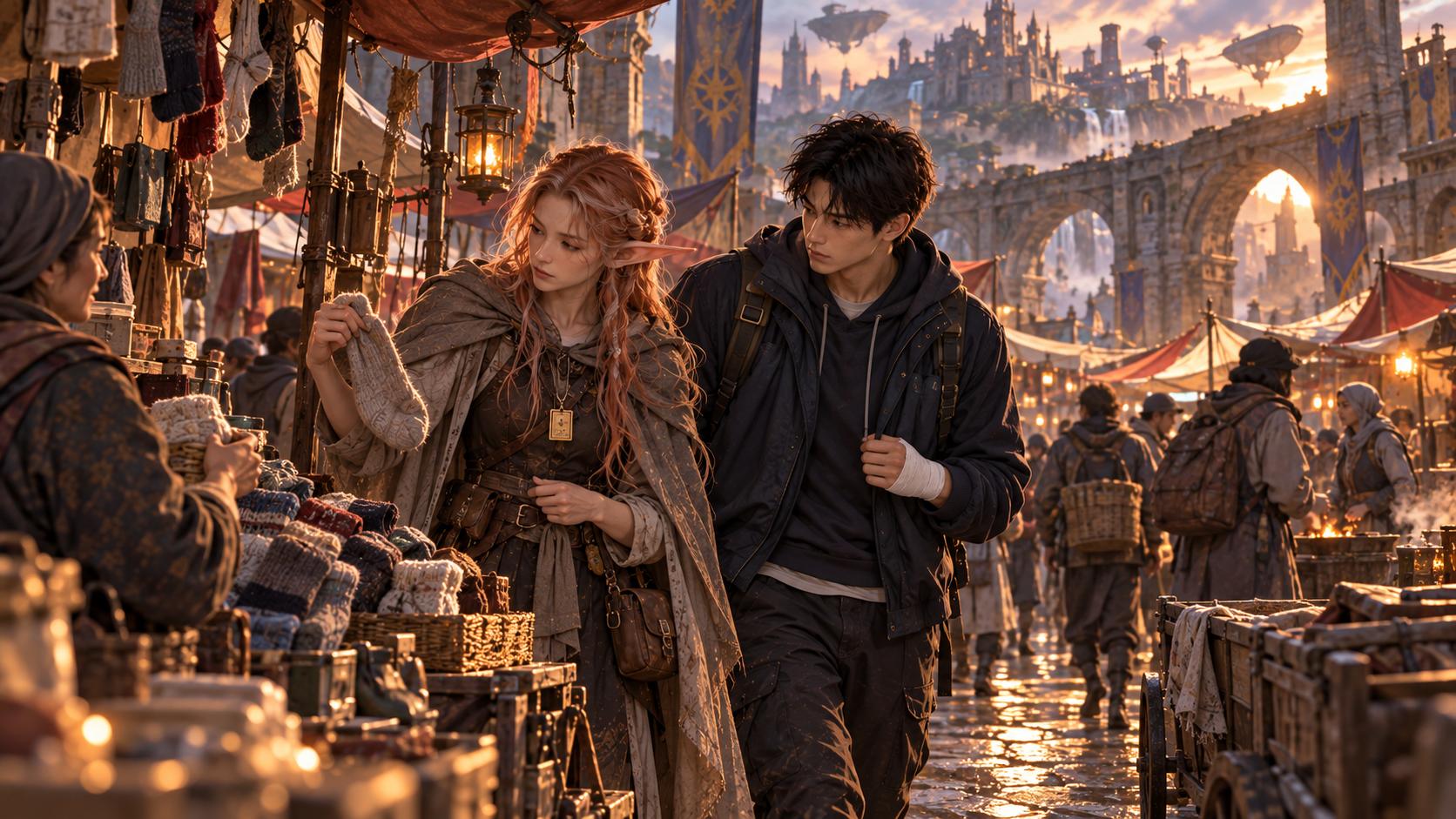 20화 엘프는 컵라면을 불려 먹는다 장면을 그린 AI 삽화