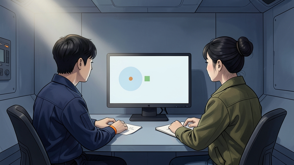 통신 담당자와 과학자가 자세한 영상 대신 기체 상태와 귀환 범위를 확인한다